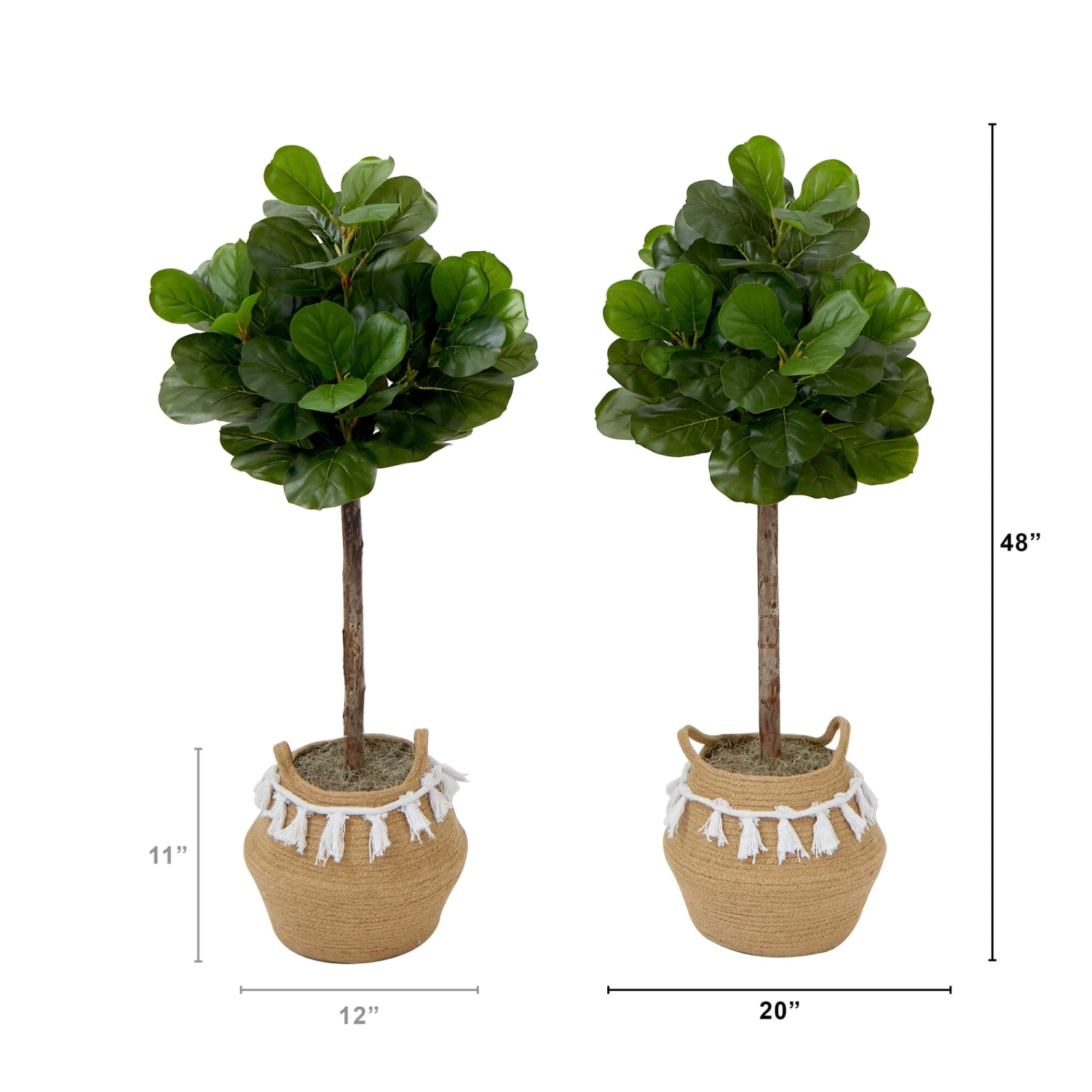 4' Artificial Fiddle Leaf Fig Tree With Handmade Jute & Cotton Basket With Tassels DIY KIT- Set Of 2 5 4' Artificial Fiddle Leaf Fig Tree With Handmade Jute & Cotton Basket With Tassels DIY KIT- Set Of 2 - Image 3