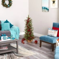 4’ Berry And Pine Artificial Christmas Tree With 100 Warm White Lights And Burlap Wrapped Base -Artificial Flowers Sale artificial 4 berry and pine artificial christmas tree with 100 warm white lights and burlap wrapped base nearly natural 938460