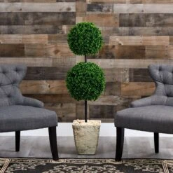 4’ Boxwood Double Ball Artificial Topiary Tree In Country White Planter (Indoor/Outdoor) -Artificial Flowers Sale artificial 4 boxwood double ball artificial topiary tree in country white planter uv resistant indooroutdoor nearly natural 203272