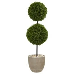 4’ Boxwood Double Ball Topiary Artificial Tree In Oval Planter (Indoor/Outdoor)