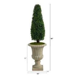 4’ Boxwood Tower Artificial Topiary Tree In Sand Finished Urn UV Resistant (Indoor/Outdoor) -Artificial Flowers Sale artificial 4 boxwood tower artificial topiary tree in sand finished urn uv resistant indooroutdoor nearly natural 988426