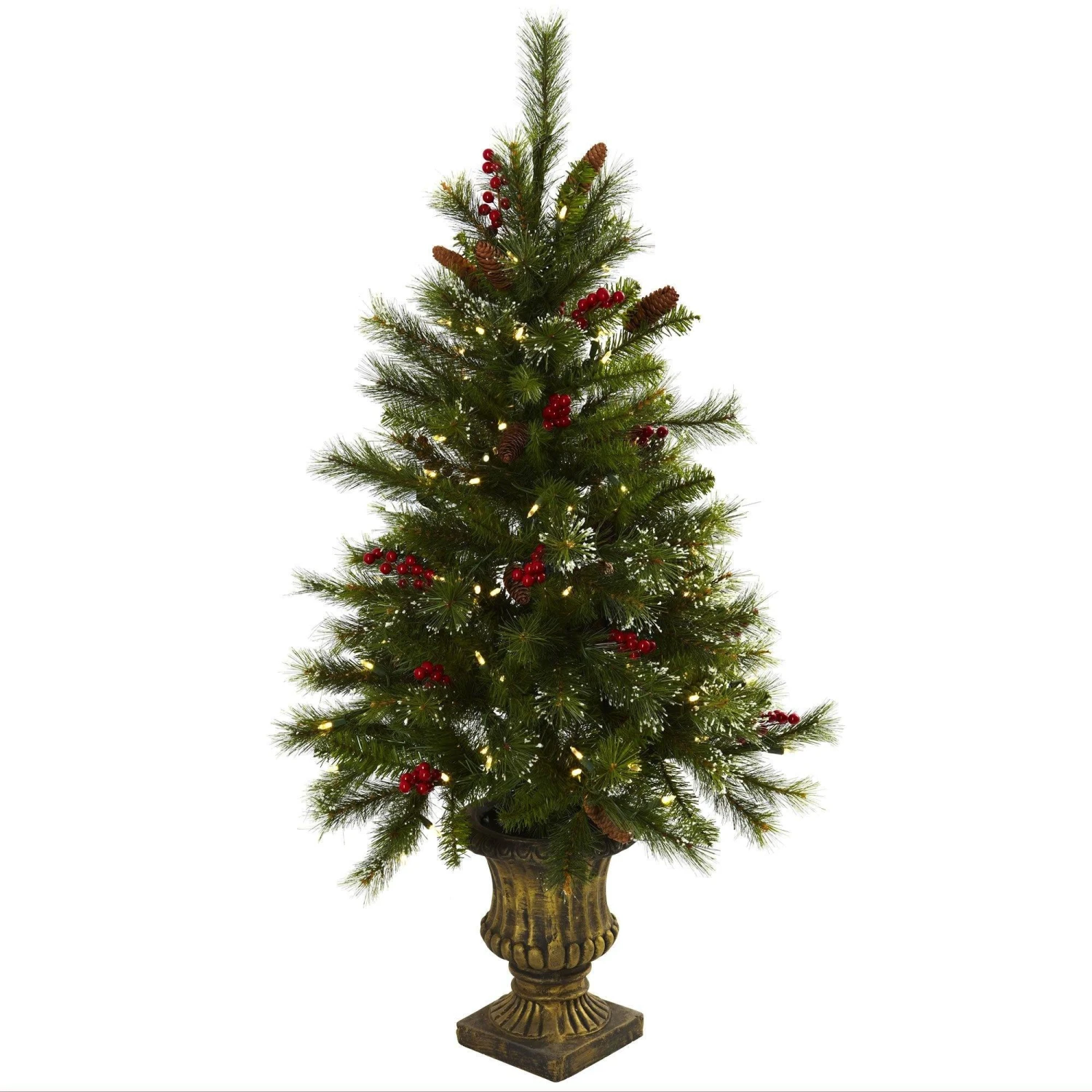 4’ Christmas Tree W/Berries, Pine Cones, LED Lights & Decorative Urn 3 4’ Christmas Tree W/Berries, Pine Cones, LED Lights & Decorative Urn