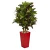 4’ Croton Artificial Plant In Red Planter -Artificial Flowers Sale artificial 4 croton artificial plant in red planter nearly natural 158458