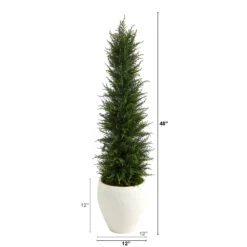 4’ Cypress Artificial Tree In White Planter UV Resistant (Indoor/Outdoor) -Artificial Flowers Sale artificial 4 cypress artificial tree in white planter uv resistant indooroutdoor nearly natural 767266