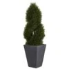4’ Cypress Double Spiral Topiary Artificial Tree In Slate Planter(Indoor/Outdoor)