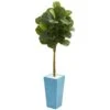 4’ Fiddle Leaf Artificial Tree In Turquoise Planter (Real Touch) -Artificial Flowers Sale artificial 4 fiddle leaf artificial tree in turquoise planter real touch nearly natural 421710
