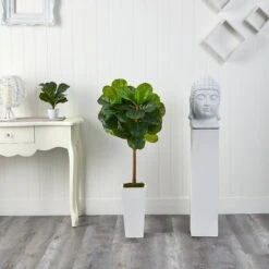 4’ Fiddle Leaf Artificial Tree In White Tower Planter -Artificial Flowers Sale artificial 4 fiddle leaf artificial tree in white tower planter nearly natural 190301