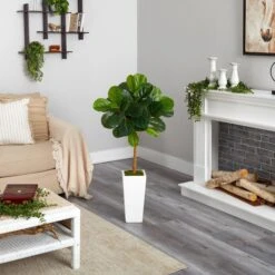 4’ Fiddle Leaf Artificial Tree In White Tower Planter -Artificial Flowers Sale artificial 4 fiddle leaf artificial tree in white tower planter nearly natural 490874