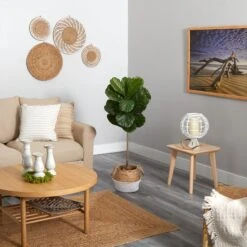 4’ Fiddle Leaf Tree In Boho Chic Handmade Cotton & Jute White Woven Planter UV Resistant -Artificial Flowers Sale artificial 4 fiddle leaf tree in boho chic handmade cotton jute white woven planter uv resistant nearly natural 644329