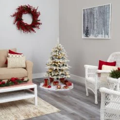 4’ Flocked Livingston Fir Artificial Christmas Tree With Pine Cones And 150 Clear Warm LED Lights 15 4’ Flocked Livingston Fir Artificial Christmas Tree With Pine Cones And 150 Clear Warm LED Lights -Artificial Flowers Sale artificial 4 flocked livingston fir artificial christmas tree with pine cones and 150 clear warm led lights nearly natural 397348