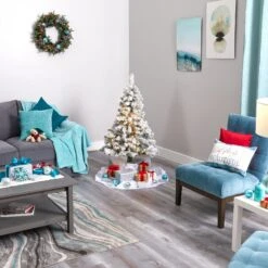 4' Flocked Rock Springs Spruce Artificial Christmas Tree With 100 Clear LED Lights -Artificial Flowers Sale artificial 4 flocked rock springs spruce artificial christmas tree with 100 clear led lights nearly natural 291491