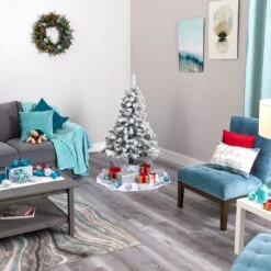 4' Flocked Rock Springs Spruce Artificial Christmas Tree With 100 Clear LED Lights -Artificial Flowers Sale artificial 4 flocked rock springs spruce artificial christmas tree with 100 clear led lights nearly natural 367252