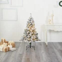 4' Flocked Rock Springs Spruce Artificial Christmas Tree With 100 Clear LED Lights -Artificial Flowers Sale artificial 4 flocked rock springs spruce artificial christmas tree with 100 clear led lights nearly natural 522032