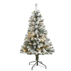 4' Flocked West Virginia Fir Artificial Christmas Tree With 100 Clear LED Lights