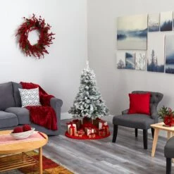 4' Flocked White River Mountain Pine Artificial Christmas Tree With Pinecones And 100 Clear LED Lights 15 4' Flocked White River Mountain Pine Artificial Christmas Tree With Pinecones And 100 Clear LED Lights -Artificial Flowers Sale artificial 4 flocked white river mountain pine artificial christmas tree with pinecones and 100 clear led lights nearly natural 523148