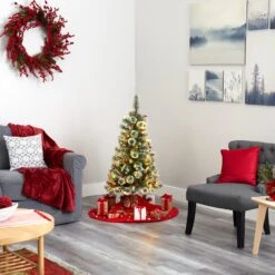 4’ Frosted Swiss Pine Artificial Christmas Tree With 100 Clear LED Lights And Berries 13 4’ Frosted Swiss Pine Artificial Christmas Tree With 100 Clear LED Lights And Berries -Artificial Flowers Sale artificial 4 frosted swiss pine artificial christmas tree with 100 clear led lights and berries nearly natural 800887