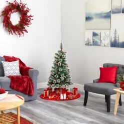 4’ Frosted Swiss Pine Artificial Christmas Tree With 100 Clear LED Lights And Berries 15 4’ Frosted Swiss Pine Artificial Christmas Tree With 100 Clear LED Lights And Berries -Artificial Flowers Sale artificial 4 frosted swiss pine artificial christmas tree with 100 clear led lights and berries nearly natural 845478