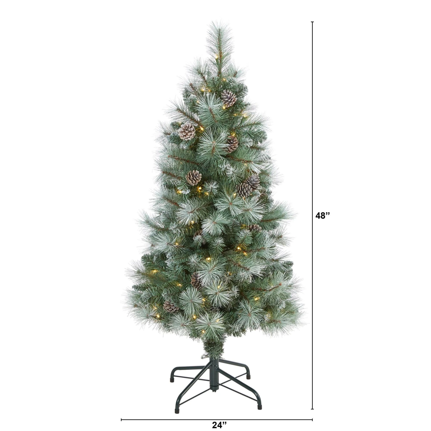 4’ Frosted Tip British Columbia Mountain Pine Artificial Christmas Tree With 100 Clear Lights, Pine Cones And 228 Bendable Branches 4 4’ Frosted Tip British Columbia Mountain Pine Artificial Christmas Tree With 100 Clear Lights, Pine Cones And 228 Bendable Branches - Image 2