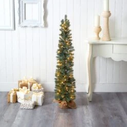 4’ Green Pine Artificial Christmas Tree With 70 Warm White Lights Set In A Burlap Base -Artificial Flowers Sale artificial 4 green pine artificial christmas tree with 70 warm white lights set in a burlap base nearly natural 949432