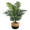 4' Kentia Palm Artificial Tree In Boho Chic Handmade Cotton & Jute Black Woven Planter