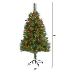 4’ Mixed Pine Artificial Christmas Tree With 100 Clear LED Lights, Pine Cones And Berries -Artificial Flowers Sale artificial 4 mixed pine artificial christmas tree with 100 clear led lights pine cones and berries nearly natural 460105