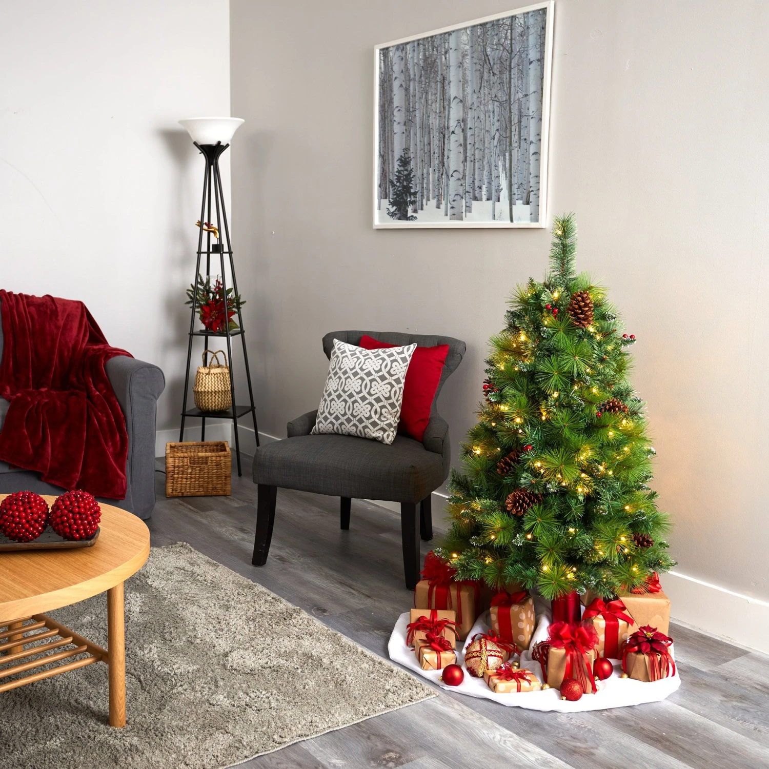 4’ Montana Mixed Pine Artificial Christmas Tree With Pine Cones, Berries And 150 Clear LED Lights 9 4’ Montana Mixed Pine Artificial Christmas Tree With Pine Cones, Berries And 150 Clear LED Lights - Image 7