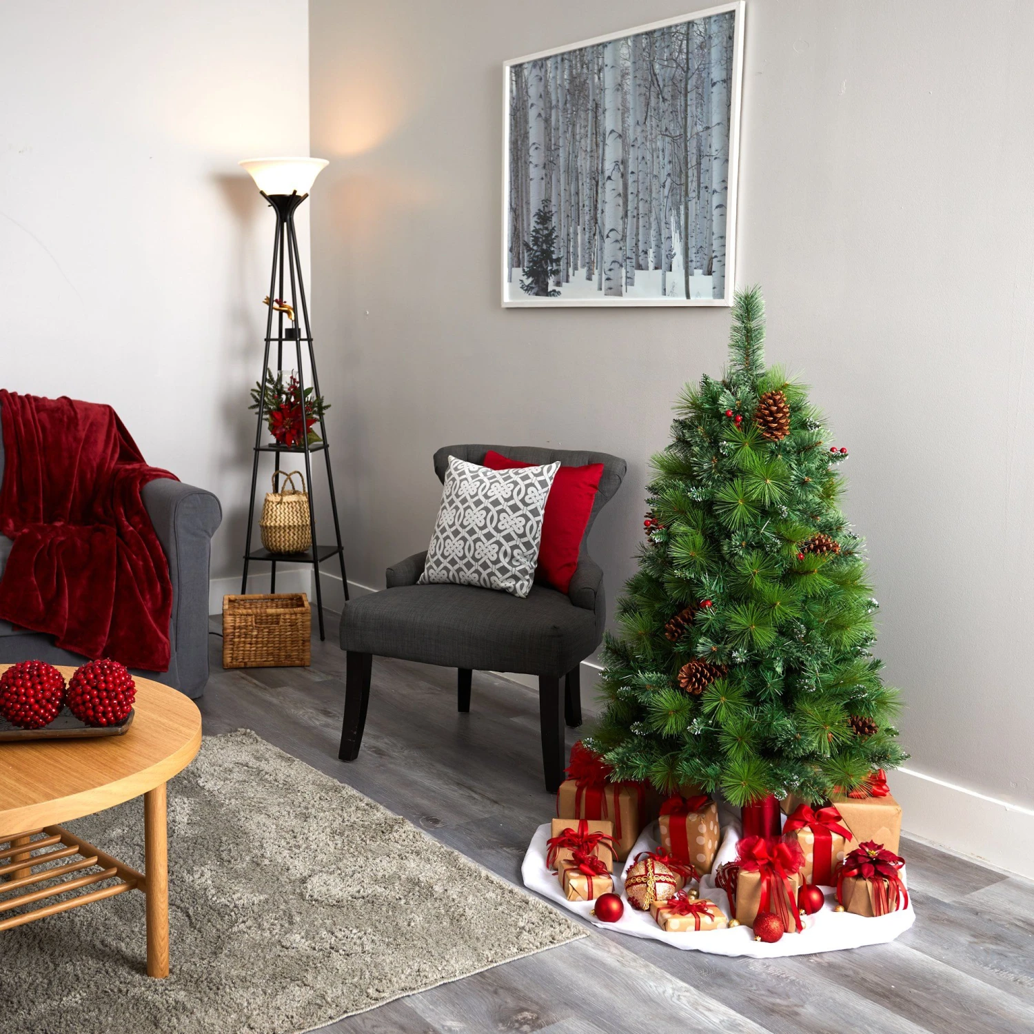 4’ Montana Mixed Pine Artificial Christmas Tree With Pine Cones, Berries And 150 Clear LED Lights 7 4’ Montana Mixed Pine Artificial Christmas Tree With Pine Cones, Berries And 150 Clear LED Lights - Image 5