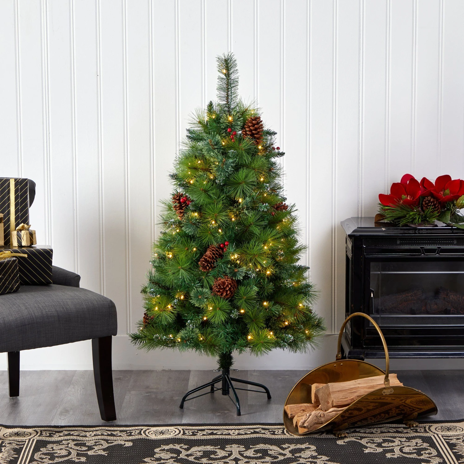 4’ Montana Mixed Pine Artificial Christmas Tree With Pine Cones, Berries And 150 Clear LED Lights 8 4’ Montana Mixed Pine Artificial Christmas Tree With Pine Cones, Berries And 150 Clear LED Lights - Image 6