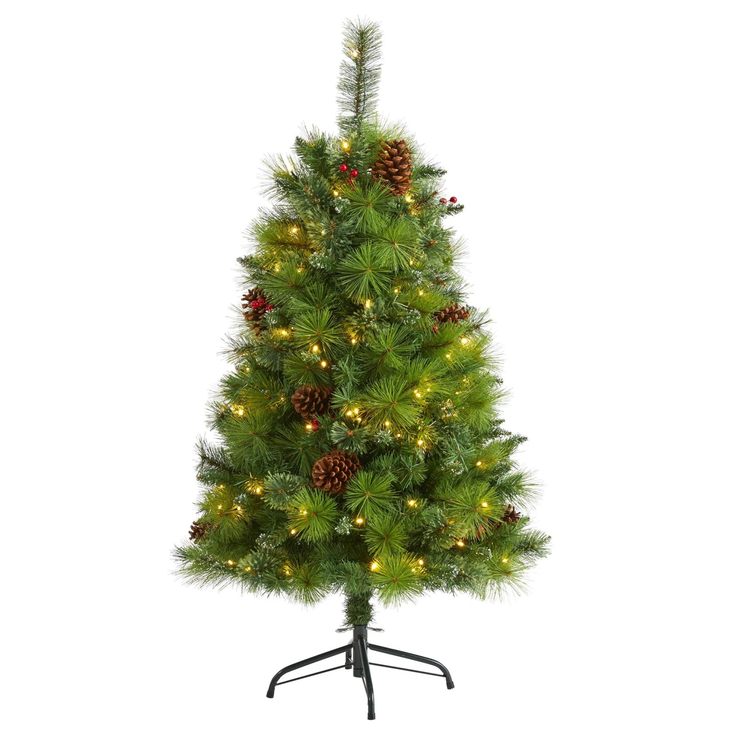 4’ Montana Mixed Pine Artificial Christmas Tree With Pine Cones, Berries And 150 Clear LED Lights 3 4’ Montana Mixed Pine Artificial Christmas Tree With Pine Cones, Berries And 150 Clear LED Lights