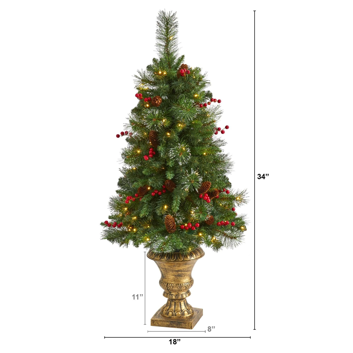 4’ Pine, Pinecone And Berries Artificial Christmas Tree With 100 Clear LED Lights In Decorative Urn 4 4’ Pine, Pinecone And Berries Artificial Christmas Tree With 100 Clear LED Lights In Decorative Urn - Image 2