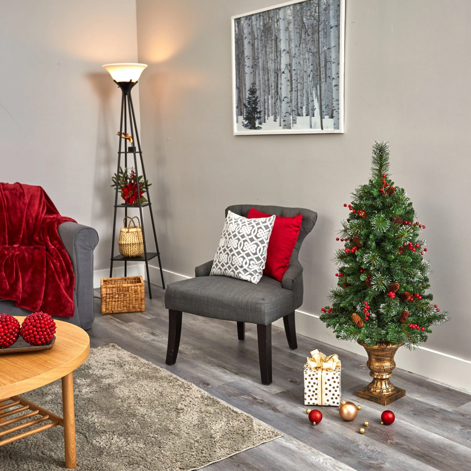 4’ Pine, Pinecone And Berries Artificial Christmas Tree With 100 Clear LED Lights In Decorative Urn 7 4’ Pine, Pinecone And Berries Artificial Christmas Tree With 100 Clear LED Lights In Decorative Urn - Image 5