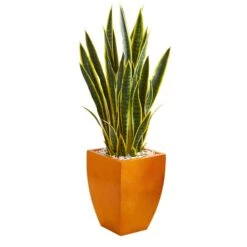4’ Sansevieria Artificial Plant In Orange Planter