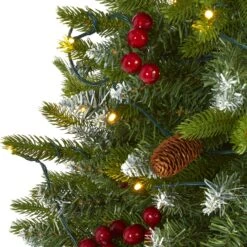 4' Snow Tipped Portland Spruce Artificial Christmas Tree With Frosted Berries And Pinecones With 100 Clear LED Lights -Artificial Flowers Sale artificial 4 snow tipped portland spruce artificial christmas tree with frosted berries and pinecones with 100 nearly natural 878029