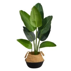 4’ Travelers Palm Artificial Tree In Boho Chic Handmade Cotton & Jute Black Woven Planter -Artificial Flowers Sale artificial 4 travelers palm artificial tree in boho chic handmade cotton jute black woven planter nearly natural 622819