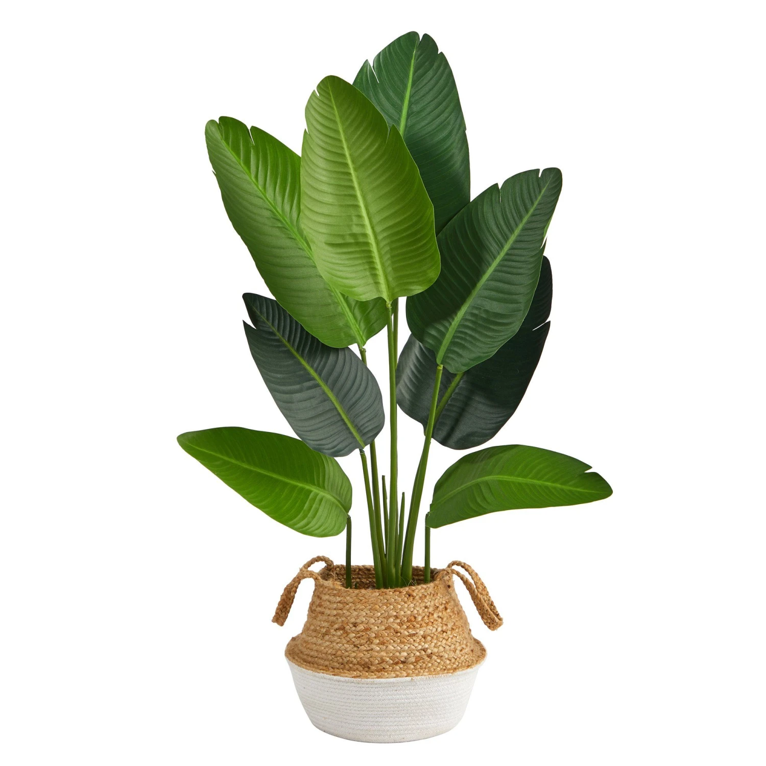 4’ Travelers Palm Artificial Tree In Boho Chic Handmade Cotton & Jute White Woven Planter 4 4’ Travelers Palm Artificial Tree In Boho Chic Handmade Cotton & Jute White Woven Planter - Image 2