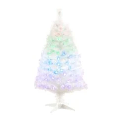 4' White Pre-Lit Fiber Optic Artificial Christmas Tree With 120 Colorful LED And Remote Control Show