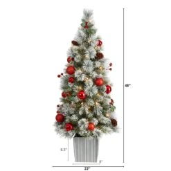 4' Winter Flocked Christmas Tree Pre-Lit With 50 Lights And Ornaments In Decorative Planter -Artificial Flowers Sale artificial 4 winter flocked christmas tree pre lit with 50 led lights and ornaments in decorative planter nearly natural 318785