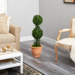 40” Boxwood Double Ball Topiary Artificial Tree In Terra-Cotta Planter (Indoor/Outdoor) -Artificial Flowers Sale artificial 40 boxwood double ball topiary artificial tree in terra cotta planter indooroutdoor nearly natural 262891