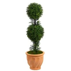 40” Boxwood Double Ball Topiary Artificial Tree In Terra-Cotta Planter (Indoor/Outdoor)