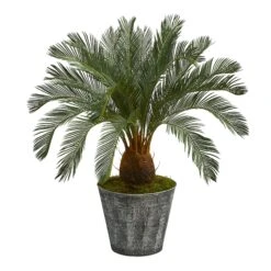 40” Cycas Artificial Tree In Black Embossed Tin Planter