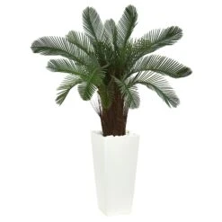 40” Cycas Artificial Tree In White Tower Planter(Indoor/Outdoor)