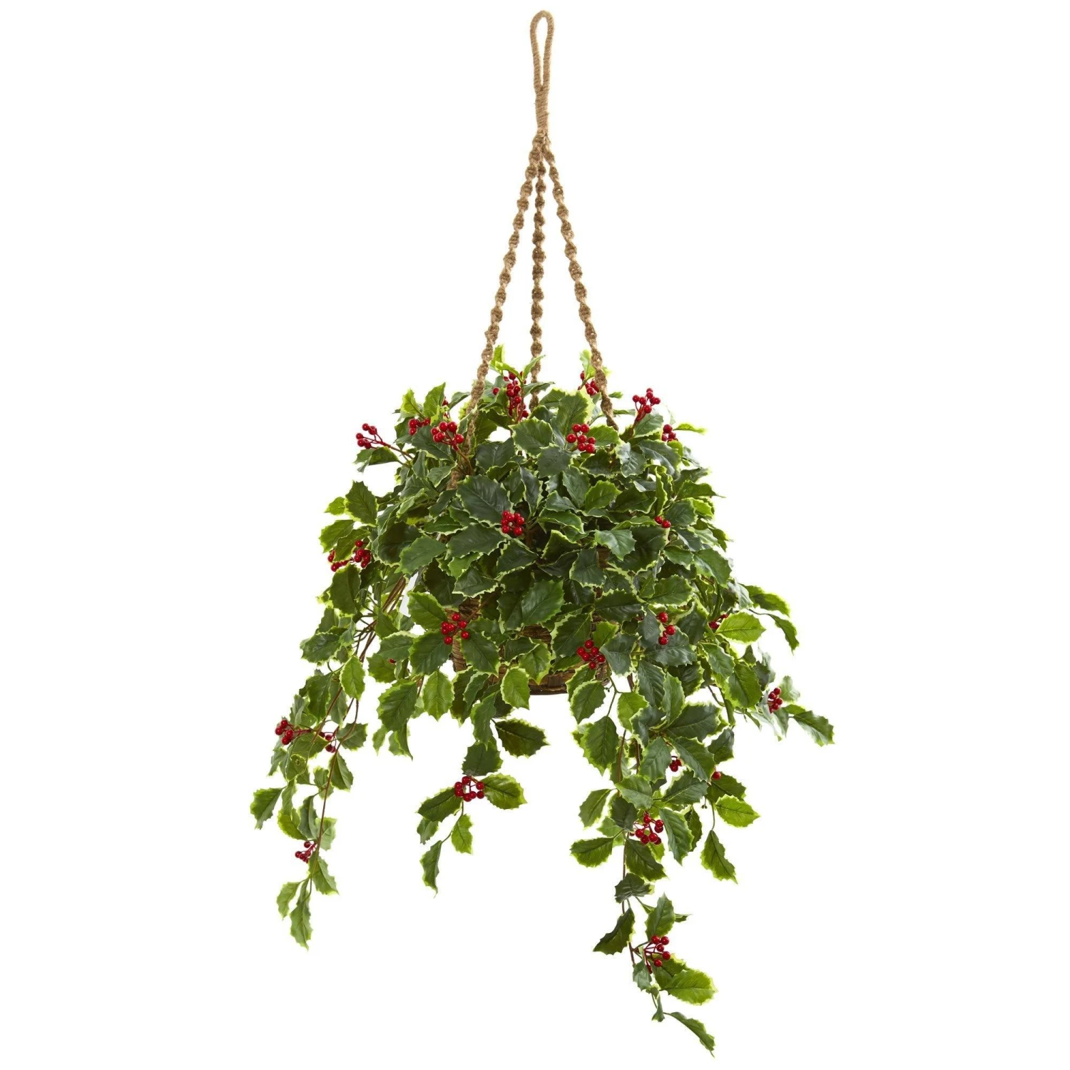 40” Variegated Holly With Berries Artificial Plant In Hanging Basket (Real Touch) 3 40” Variegated Holly With Berries Artificial Plant In Hanging Basket (Real Touch)