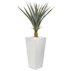 41” Agave Succulent Artificial Plant In White Tower Planter