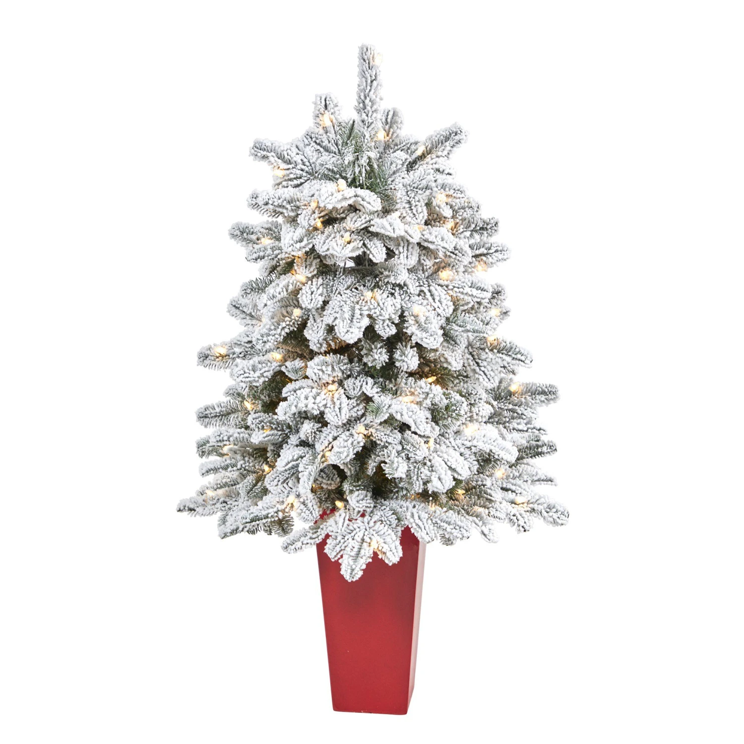 44” Flocked North Carolina Fir Artificial Christmas Tree With 150 Warm White Lights And 545 Bendable Branches In Planter 3 44” Flocked North Carolina Fir Artificial Christmas Tree With 150 Warm White Lights And 545 Bendable Branches In Planter