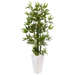 4.5’ Artificial Bamboo Tree In White Tower Planter