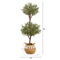 4.5' Artificial Olive Double Topiary With Handmade Jute & Cotton Basket With Tassels -Artificial Flowers Sale artificial 45 artificial olive double topiary 5 artificial bougainvillea tree with handmade jute cotton basket with tassels plant in planter nearly natural 575283