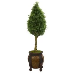 4.5’ Boxwood Cone Artificial Tree In Decorative Planter