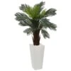 4.5’ Cycas Artificial Plant In White Tower Planter Indoor/Outdoor -Artificial Flowers Sale artificial 45 cycas artificial plant in white tower planter nearly natural 481104