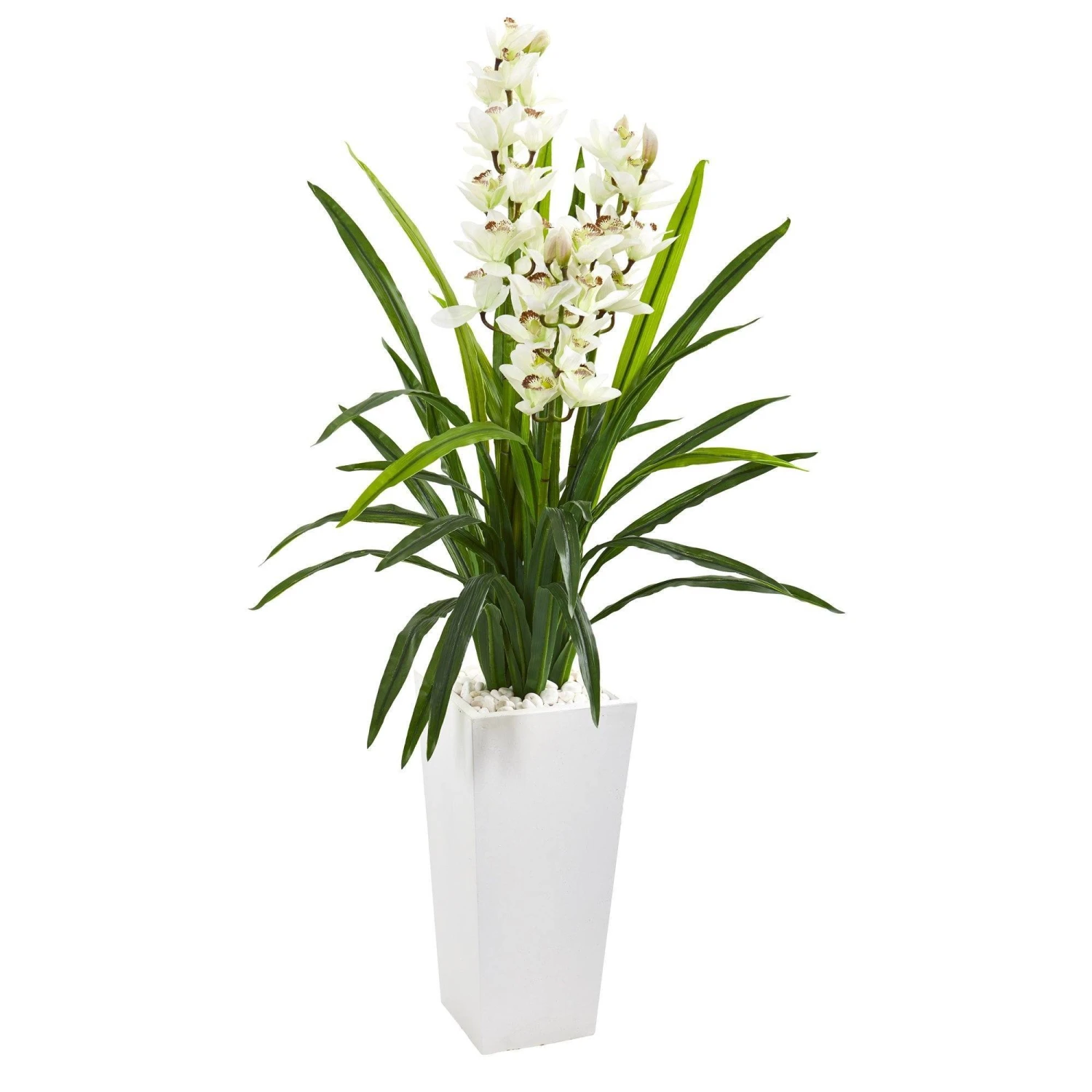 4.5’ Cymbidium Orchid Artificial Plant In White Tower Planter 3 4.5’ Cymbidium Orchid Artificial Plant In White Tower Planter