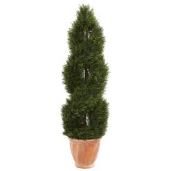 4.5’ Double Cypress Topiary Artificial Tree In Terracotta Planter (Indoor/Outdoor)